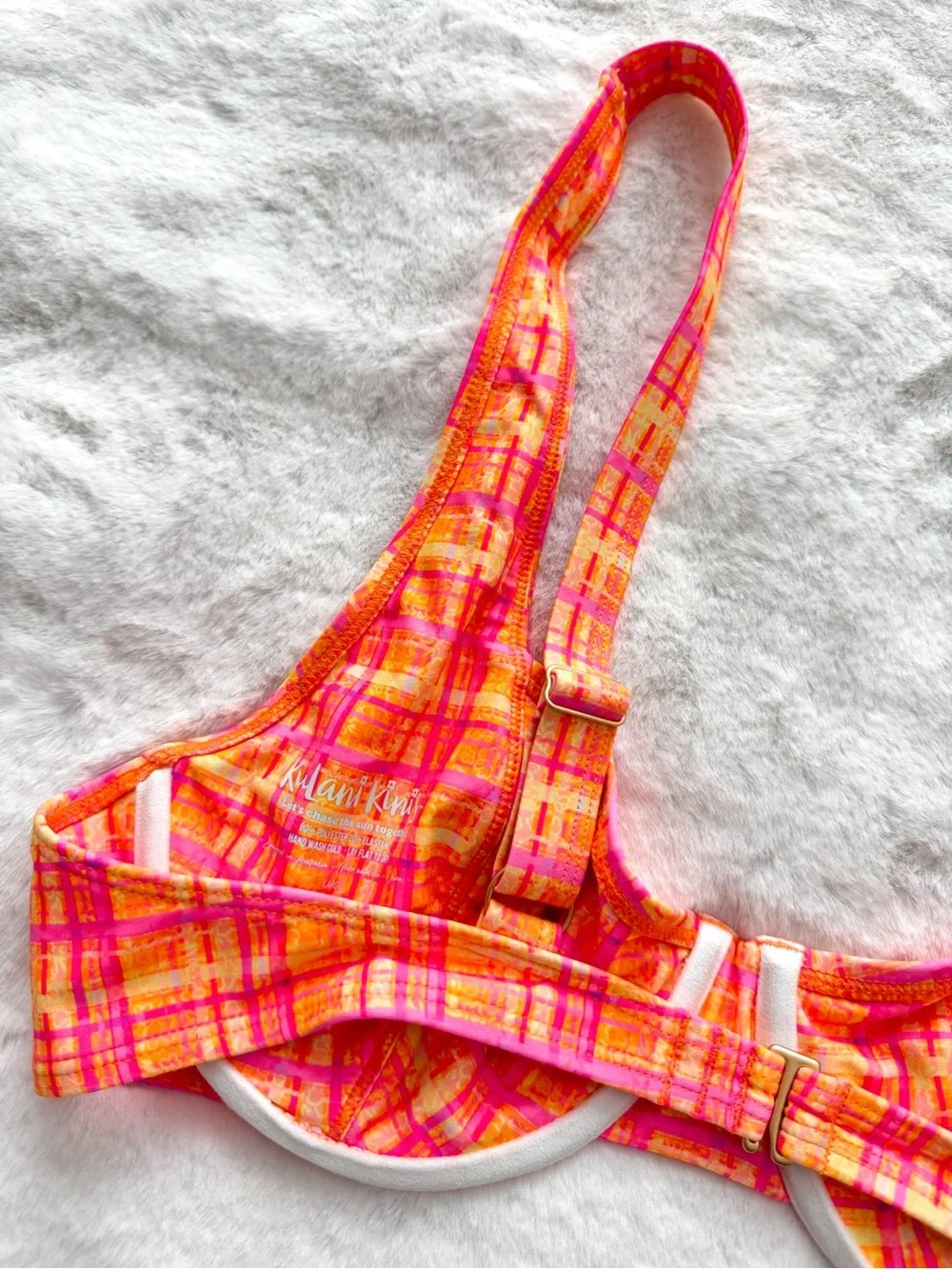 Kulani Kinis Underwire Bralette Bikini Top Peaches Orange Plaid NWT